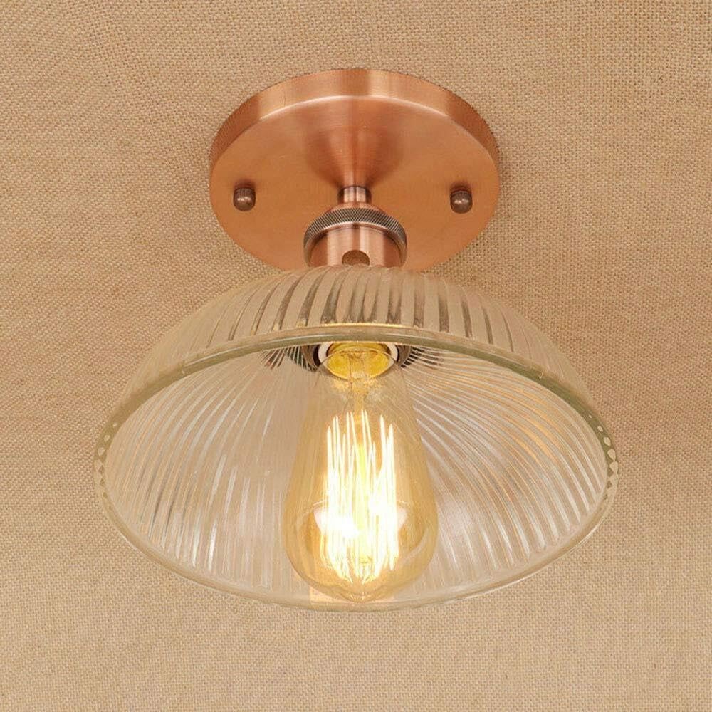 Vintage Single Head Ceiling Lights Metal Wrought Iron Ceiling Lamp Retro Industry E27 Stripe Glass Kitchen Fixtures Home Lighting (Color : Rose Gold)