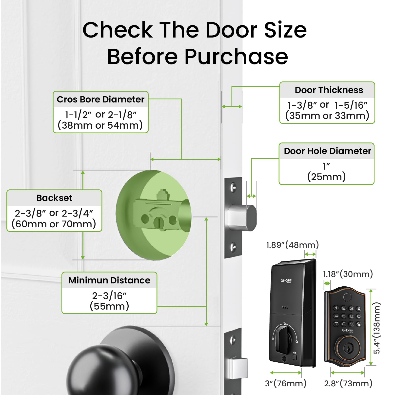 GHome Smart deadbolt Lock, Keyless Entry Door Lock for Front Door, App Remote, Auto Lock, Easy Installation, Fingerprint Door Lock with Keypad for Home, Airbnb, Apartment, Garage, Black