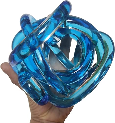 Bola de cristal con nudo de cristal para decoración del hogar, figura decorativa de mesa (moderno, azul 4.5 pulgadas de profundidad) (azul, 5.8