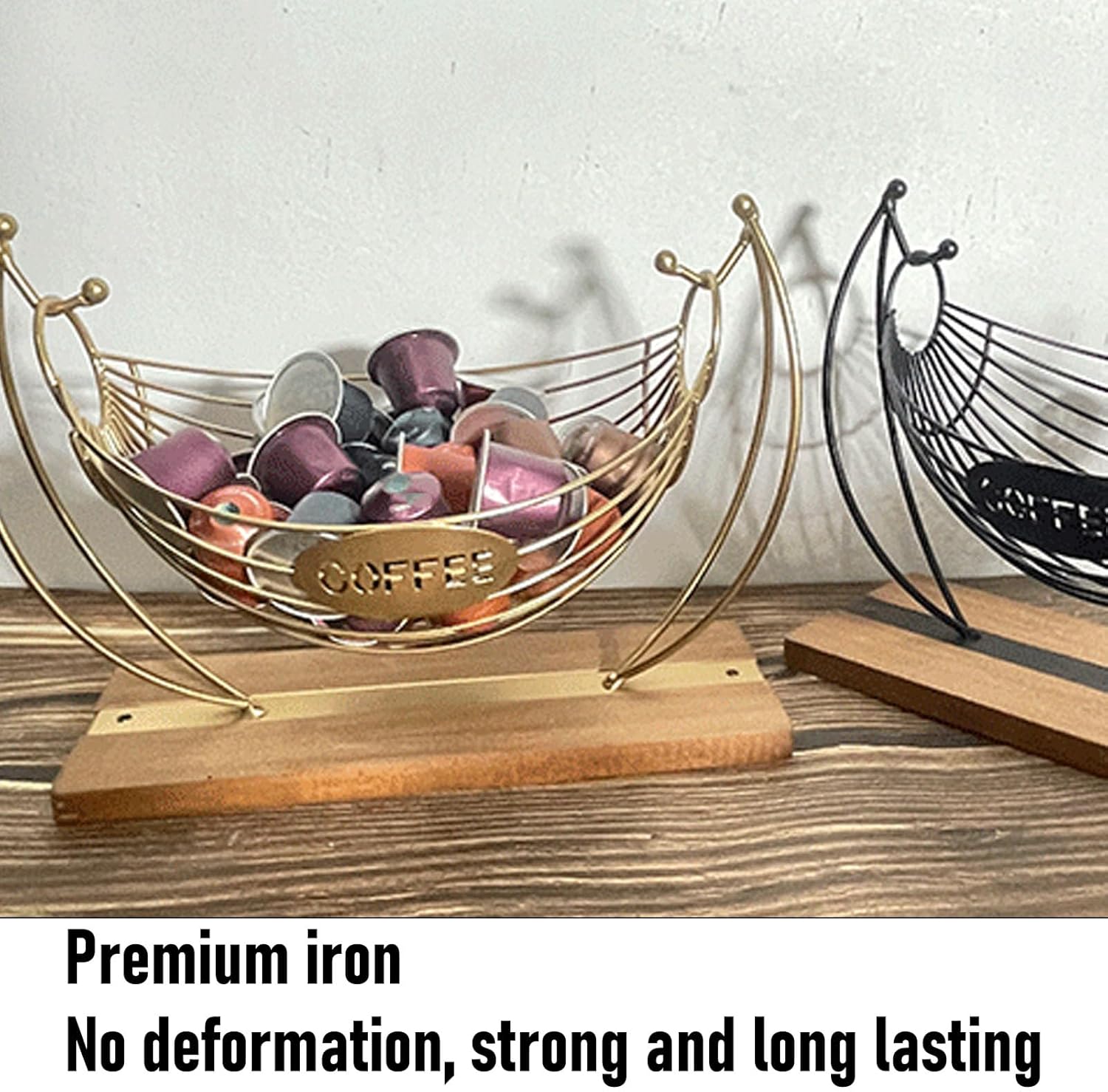 C Pod Holder Iron Hammock C Basket, C Pod with Wood Base, Stylish Bar Countertop for, Holds 18 52mm Size