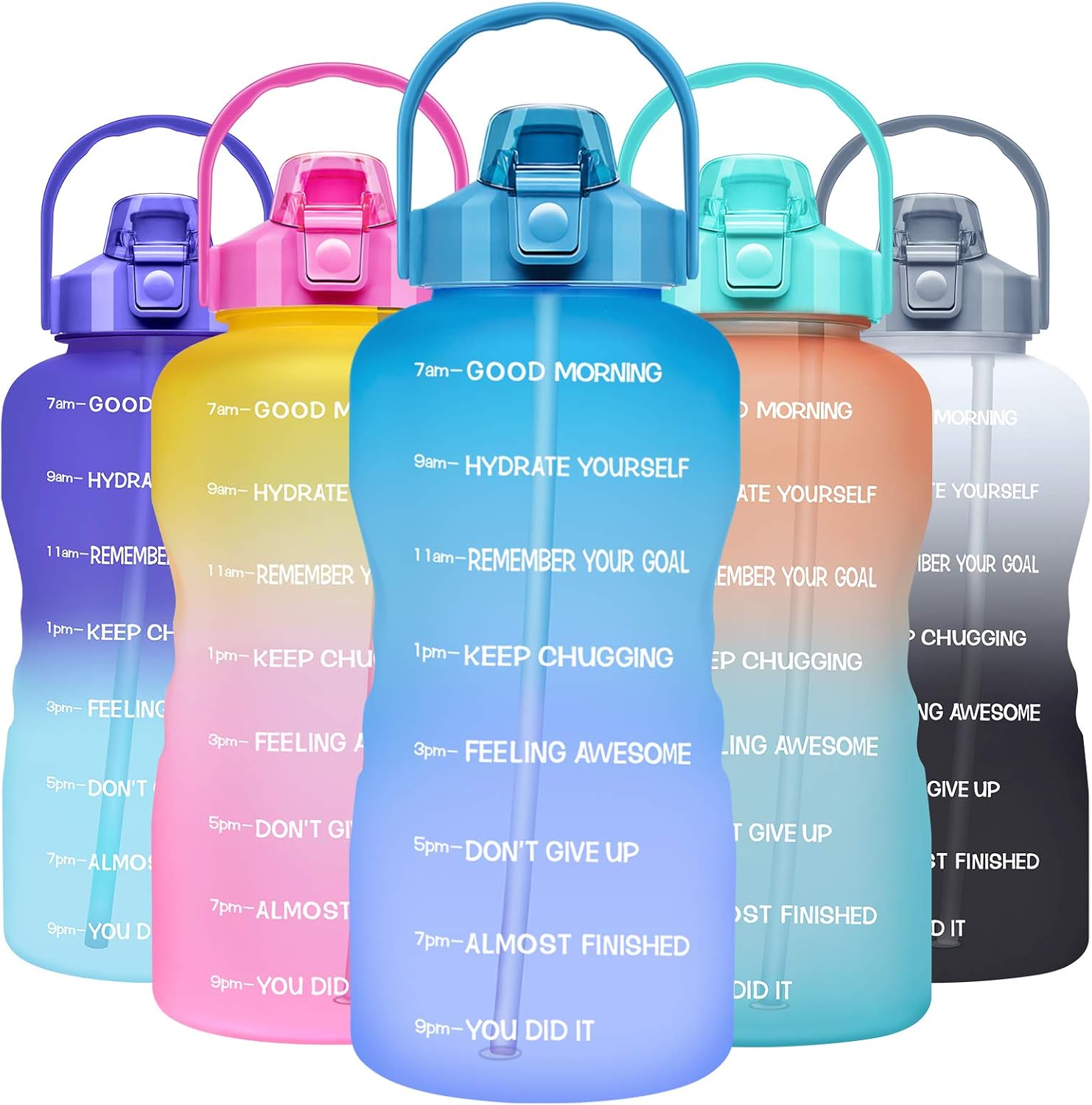 Venture Pal Large 64oz/128oz Motivational Water Bottle with Time Marker & Straw,Leakproof Tritan BPA Free Water Jug,Ensure You Drink Enough Water Daily for Fitness,Gym and Outdoor Sports