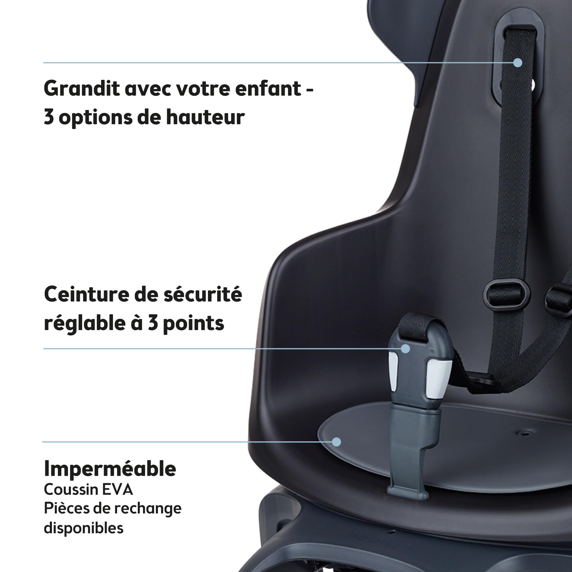 BOBIKE 8011500001 - Siège arrière GO MAXI AVS+, monté sur un porte-bagages AVS+ pour vélos, adapté aux enfants avec un poids maximal de 22 kg, couleur Urban Noir