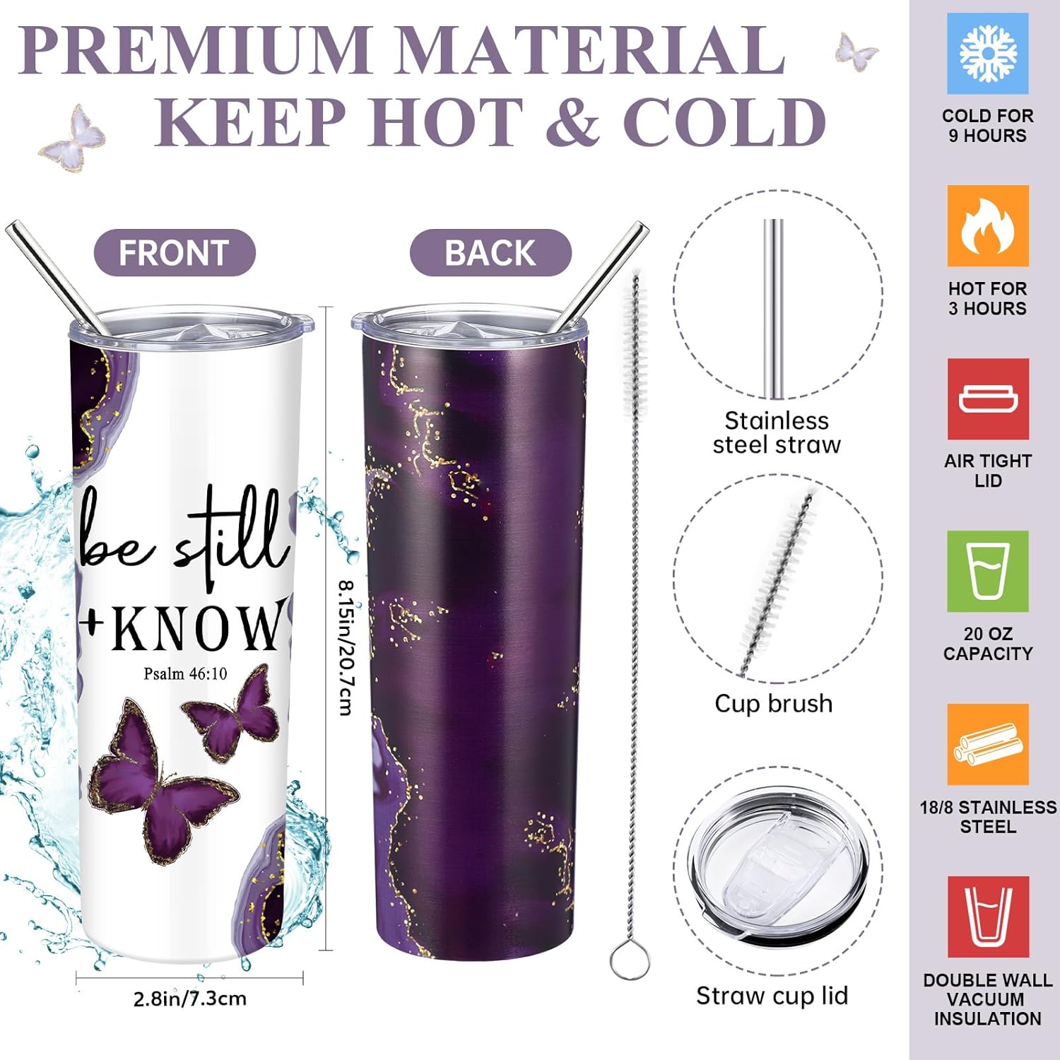 6 Pcs Christian Gift for Women Inspirational Present for Religious Marble Tumbler Makeup Bag Journal Ballpoint Pen Church Gift for Pastor Wife Friends Spiritual Mentor(Purple) - Image 2