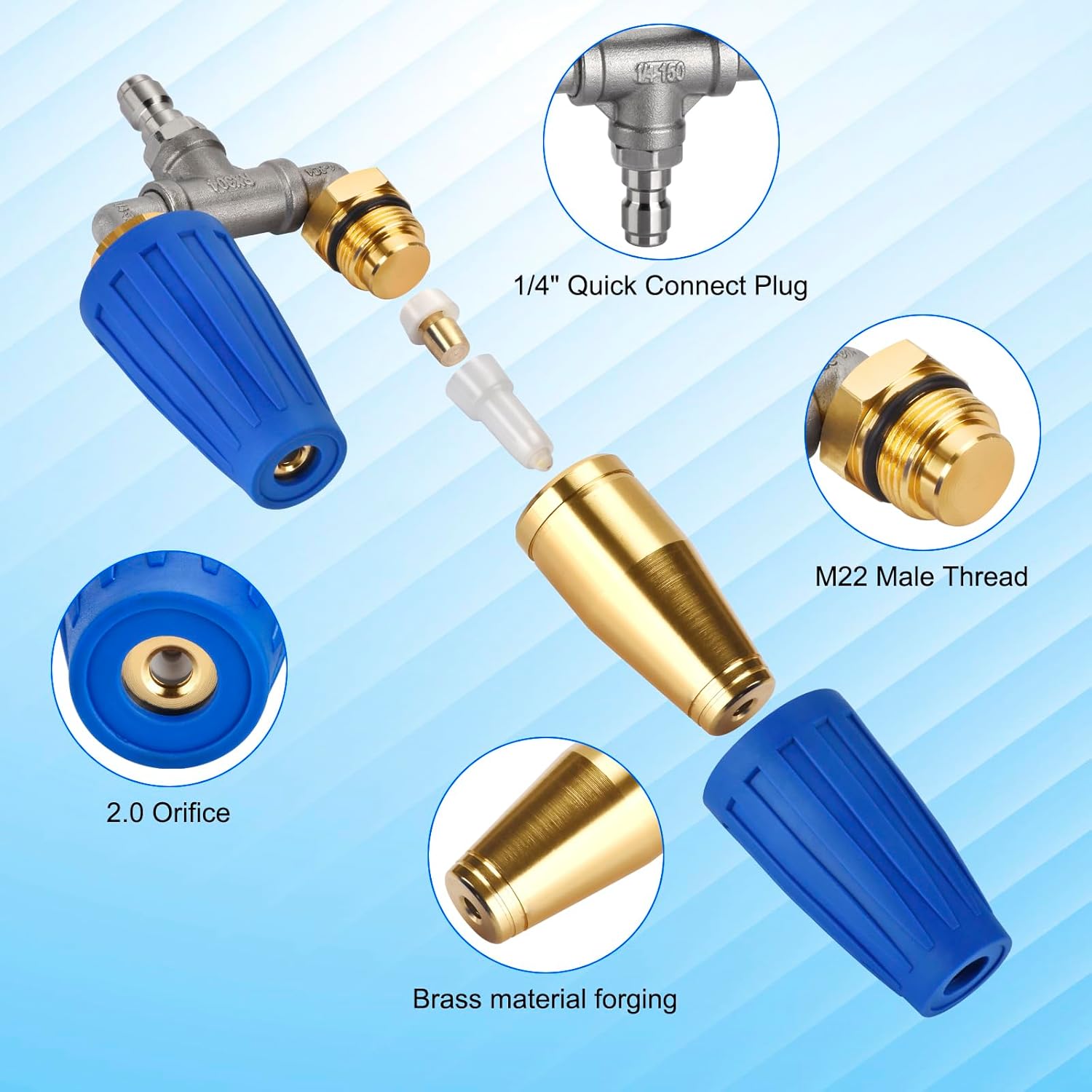 Pressure Washer Turbo Nozzle - 360° Rotating Dual Turbo Nozzle Pressure Washer 4000psi with 1/4"" Quick Connector, 4-6 Gpm, Pressure Washer Accessories (Blue)