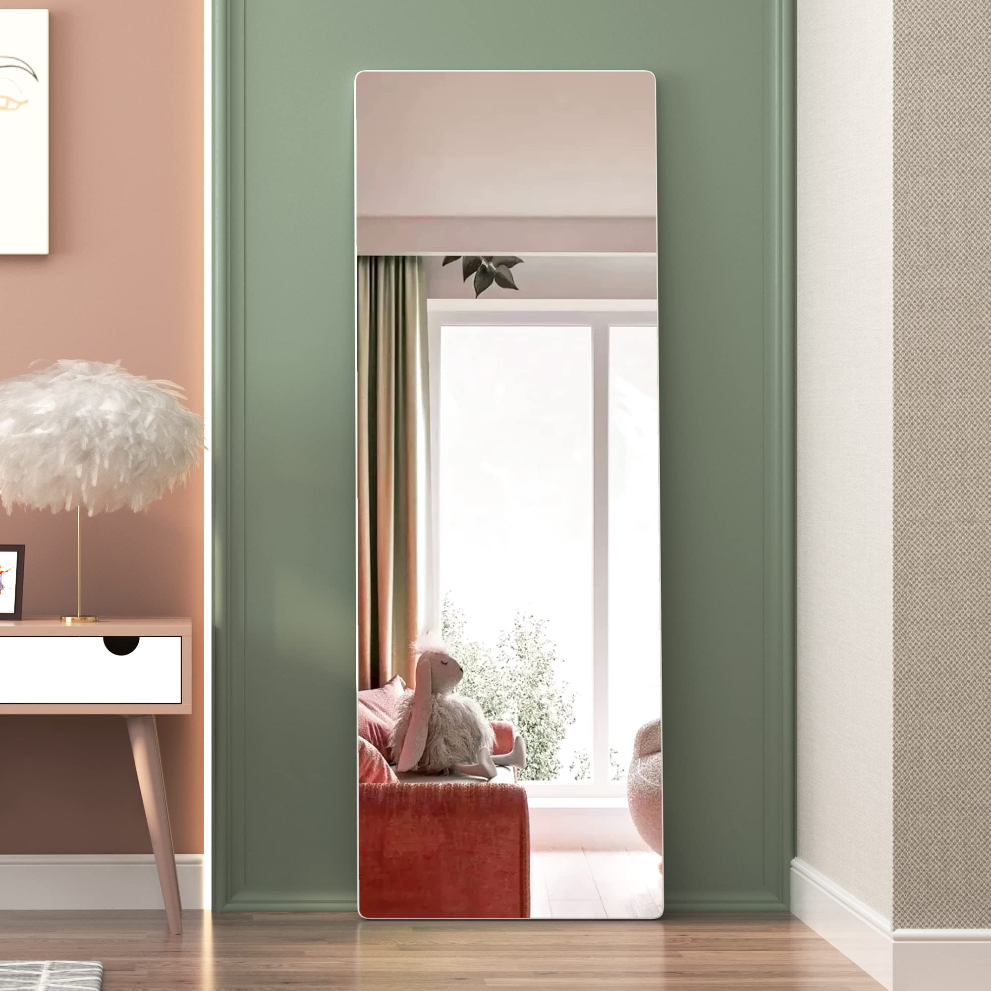 Vlsrka 55"x20" Full Length Wall Mounted Mirror, Dressing Body Mirror for Bedroom, Living Room, Bathroom, Round Corner