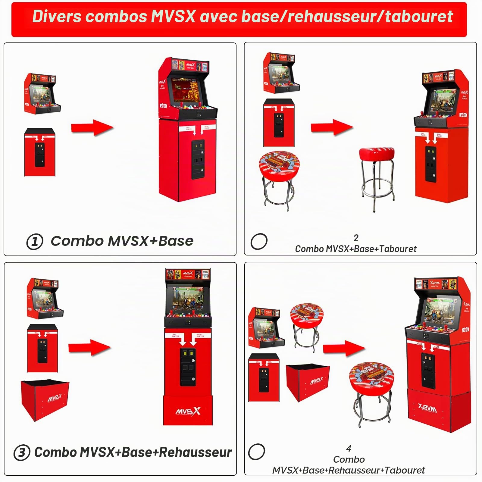 Unico MVSX Arcade Bartop avec Base Combo, 50 Jeux Rétro Licenciés SNK Officiels Préinstallés, Jouable à Deux Joueurs en Même Temps