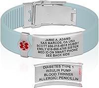 Vista 153 de Divoti Pulsera de identificación de alerta médica grabada personalizada, grabado láser de doble cara, pulsera de silicona, cierre de seguridad