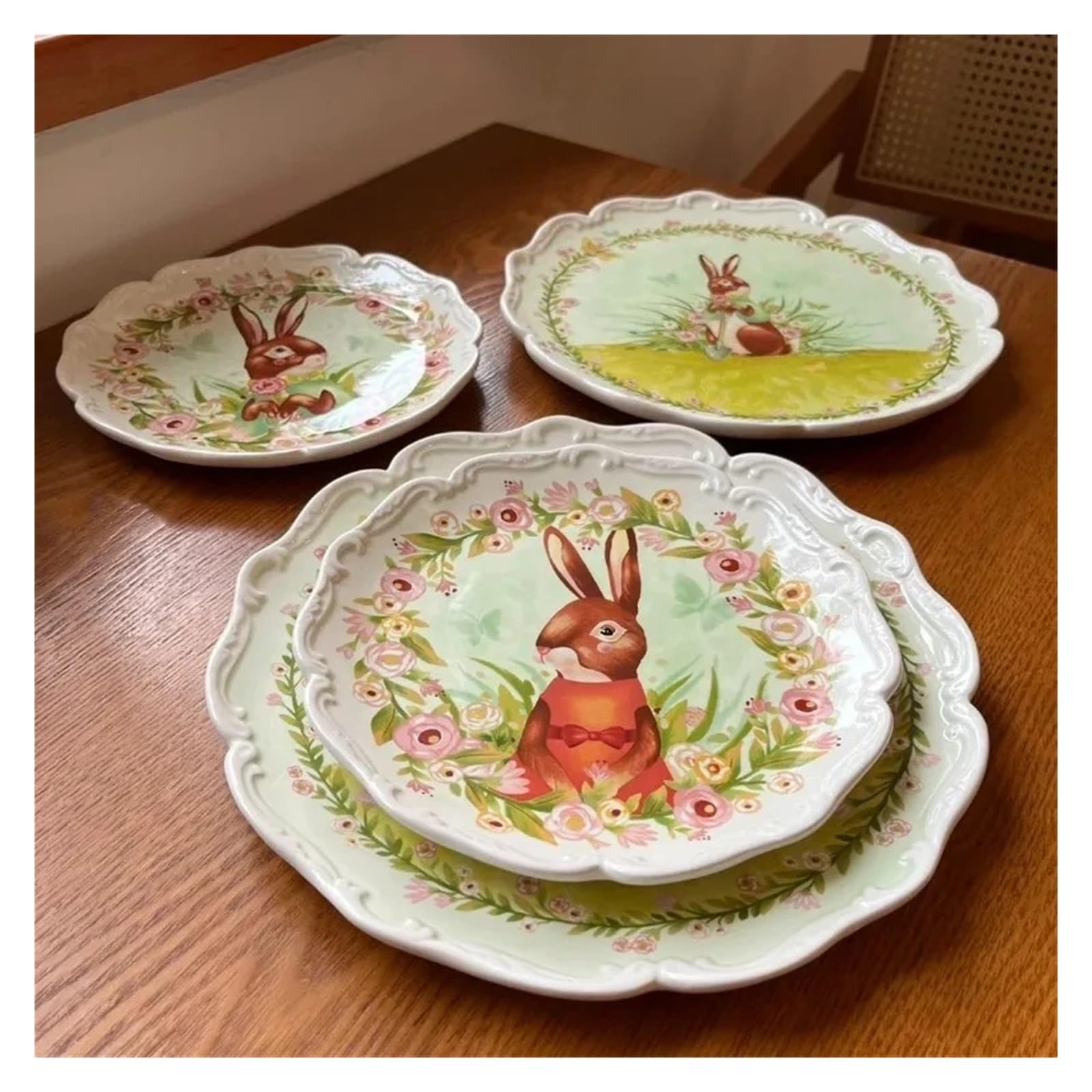 Set di piatti in ceramica simpatico coniglio da 2 pezzi decorativi per Contenitore(20.5cm)