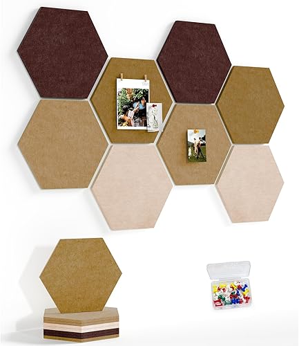 Miniatura 11 de Tablero de anuncios grande de 12 pulgadas con 30 pasadores, paquete de 8 tableros de anuncios de fieltro hexagonal para oficina en casa, azulejos