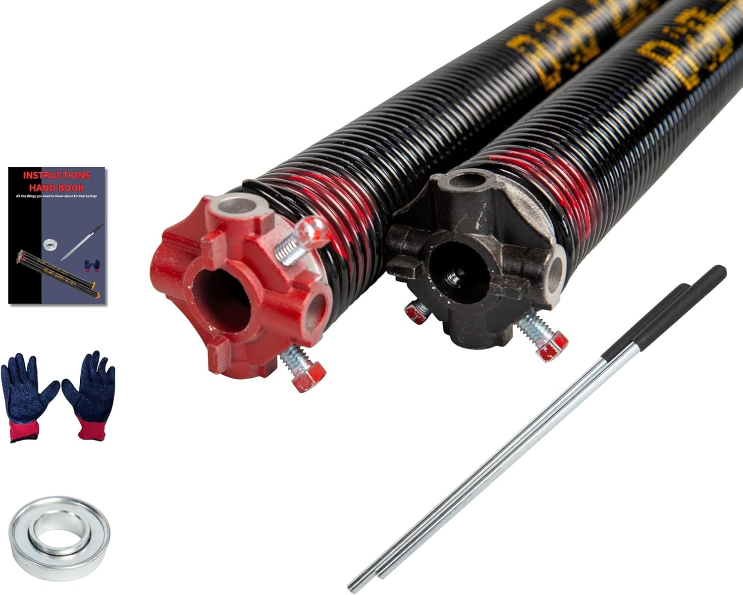Pair of 2" Garage Door Torsion Springs with Non-Slip Winding Bars & Gloves, High-Durability Coating, 18,000 Cycles Minimum (0.243X2"X32")