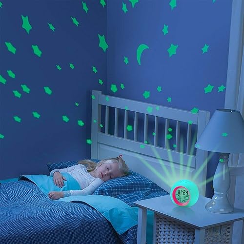 Miniatura 8 de Tarklanda Reloj despertador para niños, proyector de estrellas de luna, luz nocturna que cambia de color, control táctil de temperatura para el