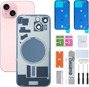 Back Glass Replacement for iPhone 156.1 inches,Pink Integrated Glass & Magnet & Metal Phase Ring Repair Tools are Included