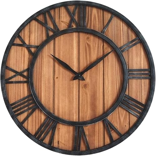 Wall Clock Wall Clock Retro Creative Study Clocks and Clocks Iron Craft Solid Wood Decoration 18-inch Quartz Clock