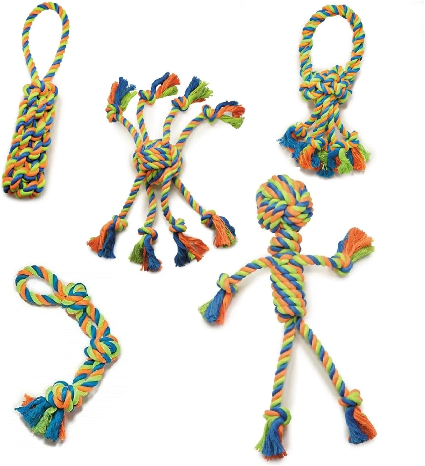 Dog Rope Toys Durable Bright and Mighty Dental Tug and Play Choose from 5 Styles (Full Set - All 5 Toys)