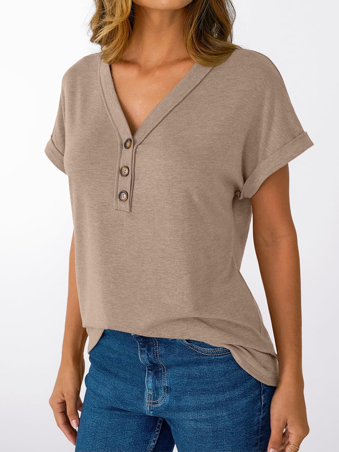 AUTOMET Short Sleeve V Neck T Shirts Womens Summer Business Casual Dressy Tops 2026 Henley Loose Fit Basic Spring Outfit - Image 4