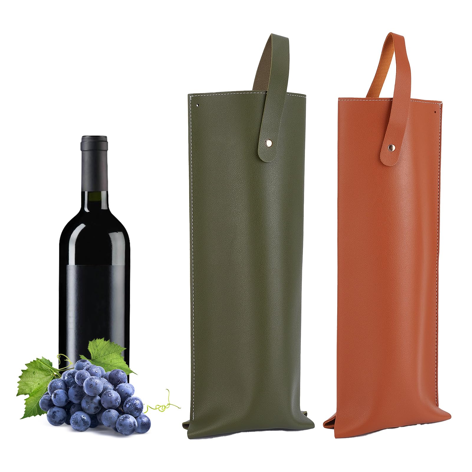 NICENEEDED 2 Pcs Leather Wine Bags, Double Layered Wine Tote Carrier Multicolor Champagne Beer Bags Carrier