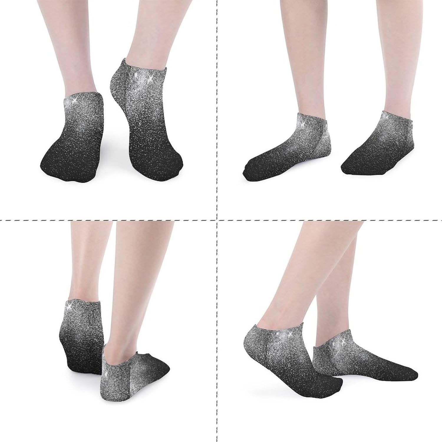 Shiny Silver Glitter Ankle Socks for Men Women 5 Pairs Casual Breathable Low Cut Socks Cushioned Thin No Show Sock Athletic Running Short Sock