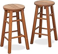 Furinno Tioman Outdoor Hardwood Arch Bar Stools Set of 2 - Weather-Resistant Patio Furniture, Natural Meranti Wood