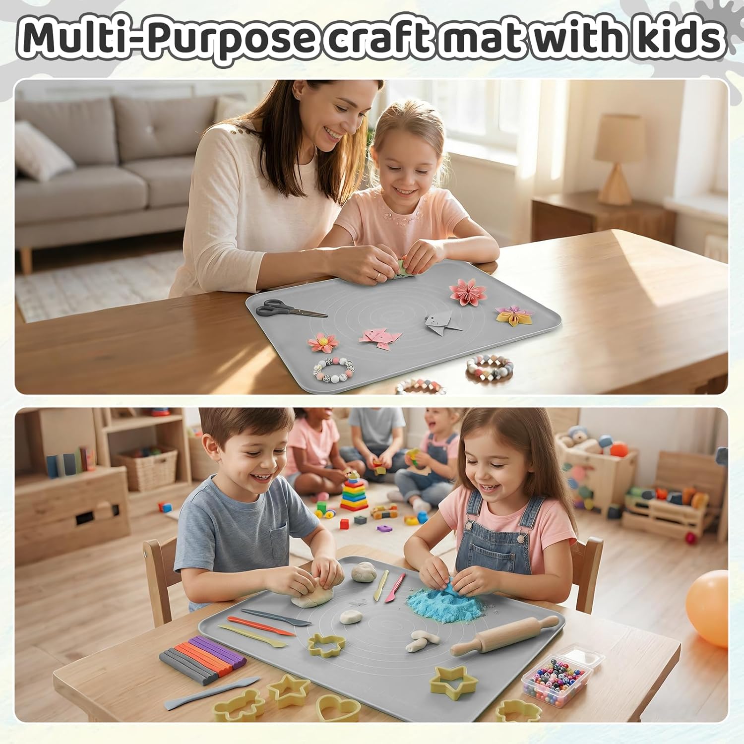 Extra Large Silicone Painting Mat for Crafts, 24”x 19” Waterproof Art Mat with Raised Sides for Paint, Clay Playdough, & Jewelry-Making (Grey) - Image 6