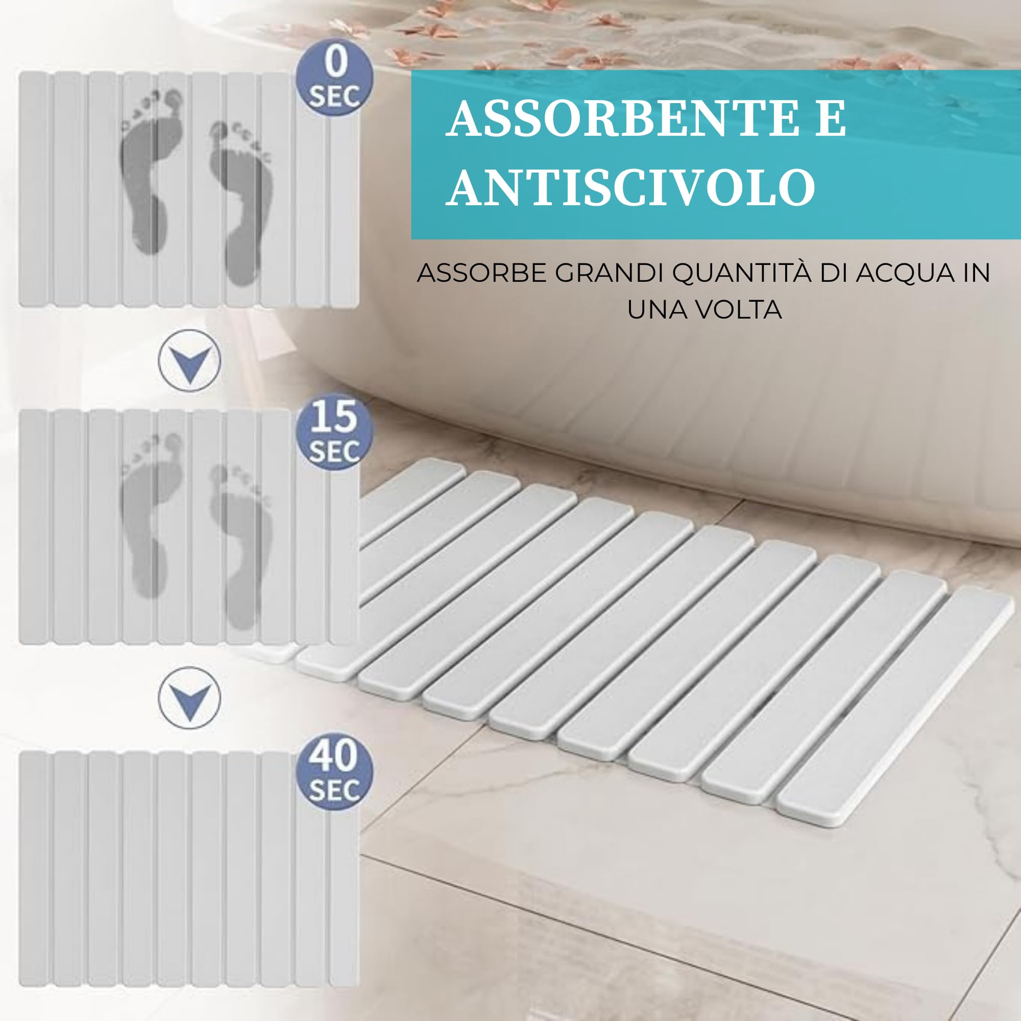 Revid - Tappetino da bagno in terra di diatomee, antiscivolo, ad