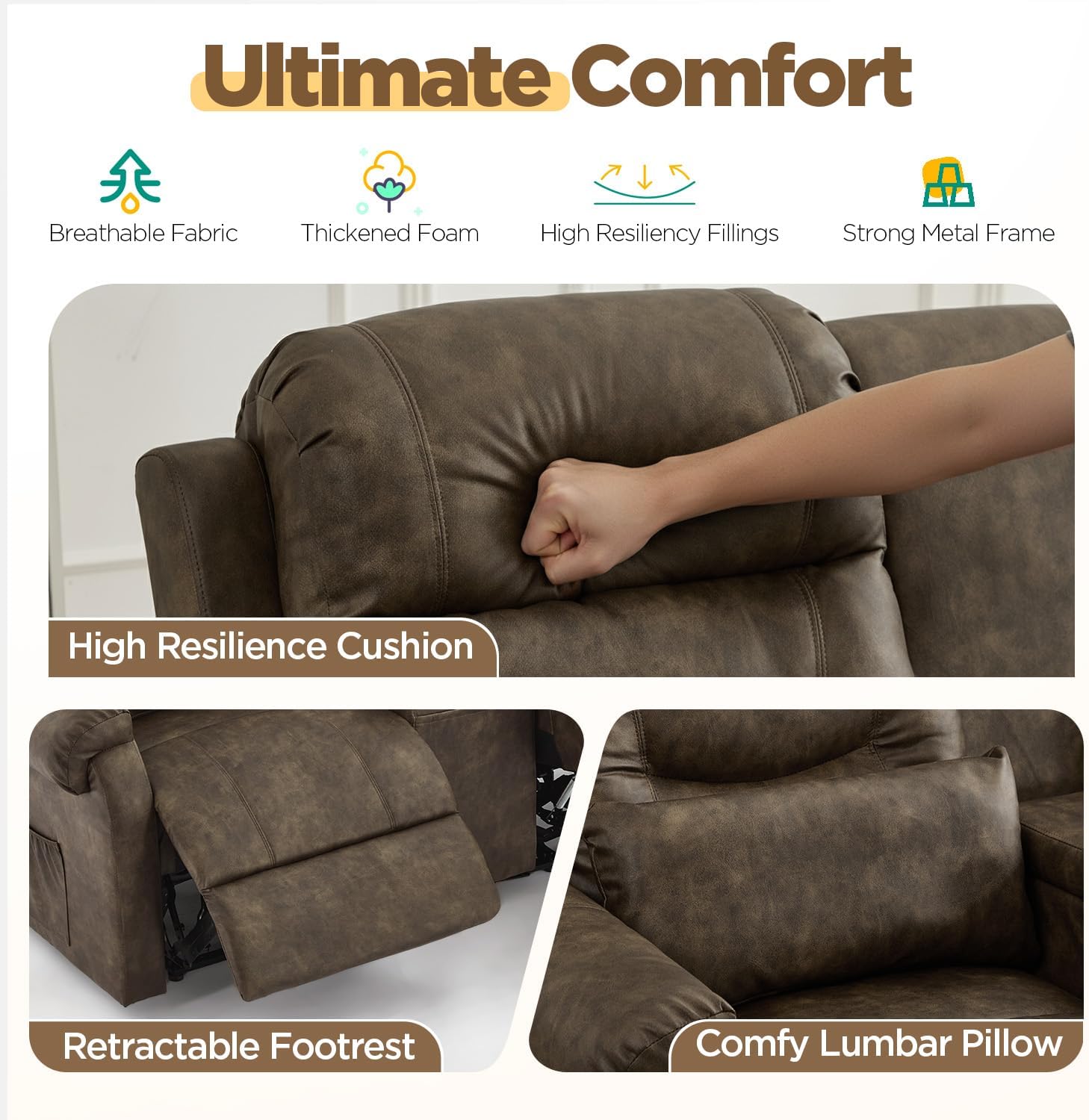 RV Loveseat Recliner with Console, Reclining Loveseat Sofa, Manual Home Theater Seating with Pockets/Cup Holders for Living Room/RV Furniture (Antique Taupe)