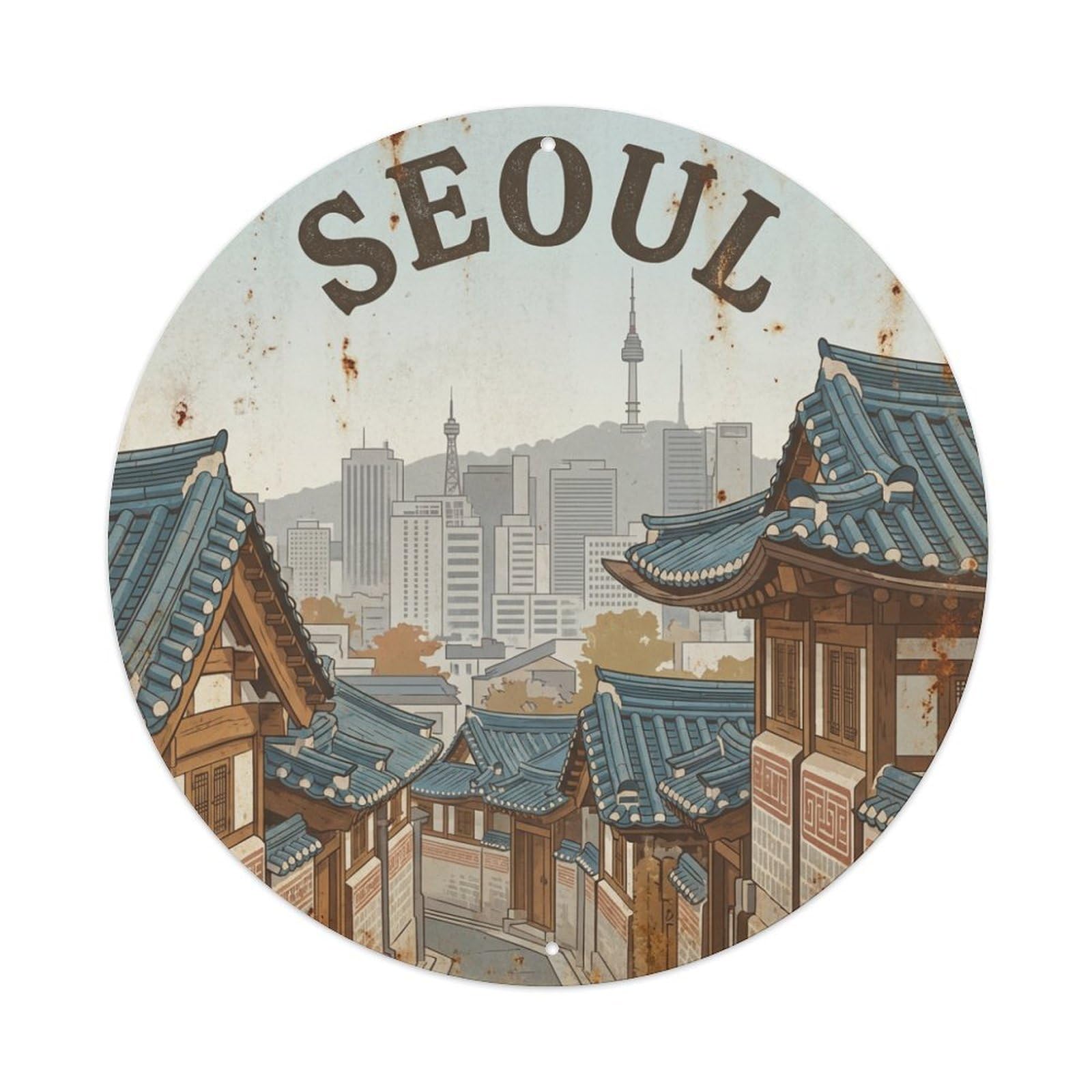 Vintage Travel Seoul Korea Cityscape Metal Tin Sign