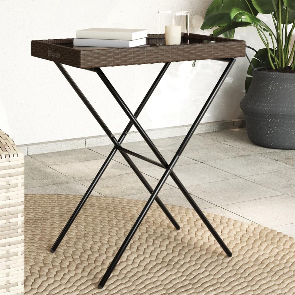 Table d'extérieur robuste en acier et résine tressée amovible marron