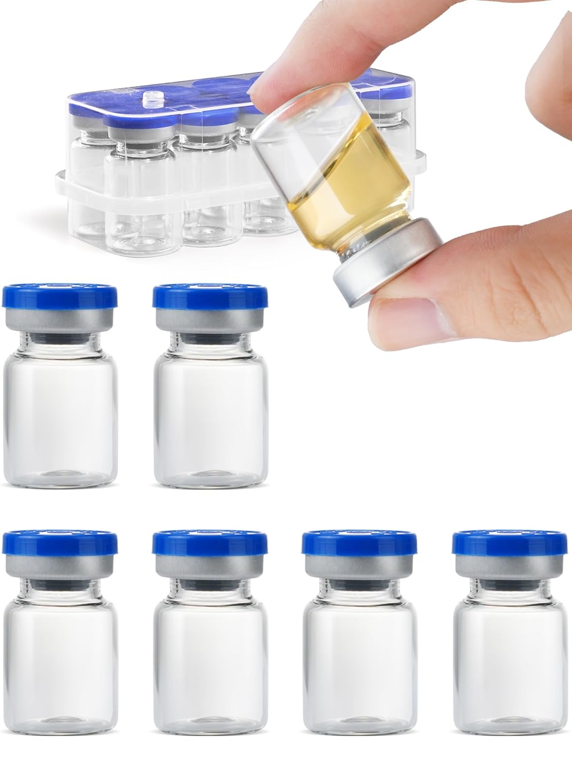 zwcp 5ml Borosilicate Glass Injection Vials with Self-Healing Port & Flip-Off Caps - Sterile 10 Pack for Labs & Supplements