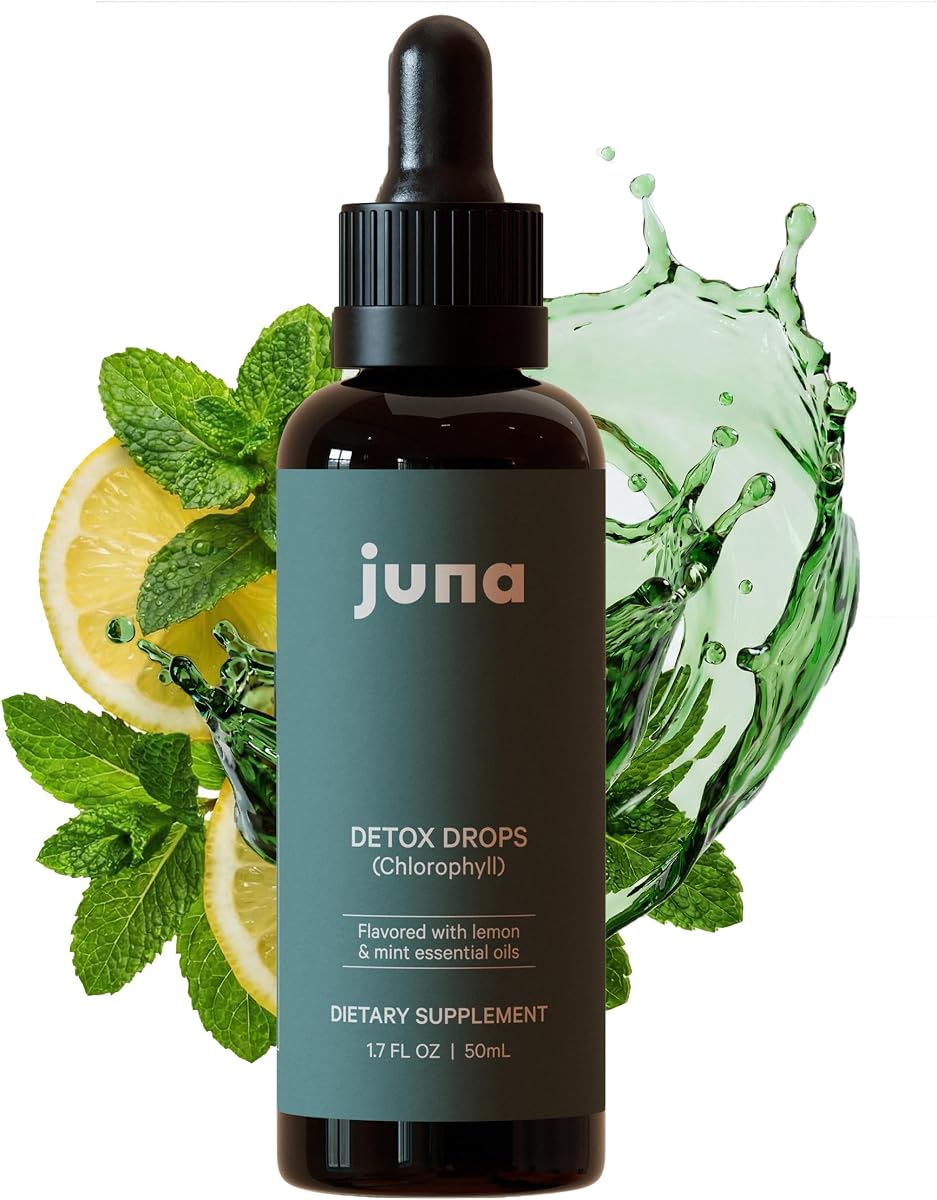 Juna Liquid Chlorophyll Drops – Daily Detox, Cellular Vitality, Internal Deodorizer | 3X Strength | Made with Real Lemon + Mint | Sugar-Free, Zero Fillers, Alcohol-Free