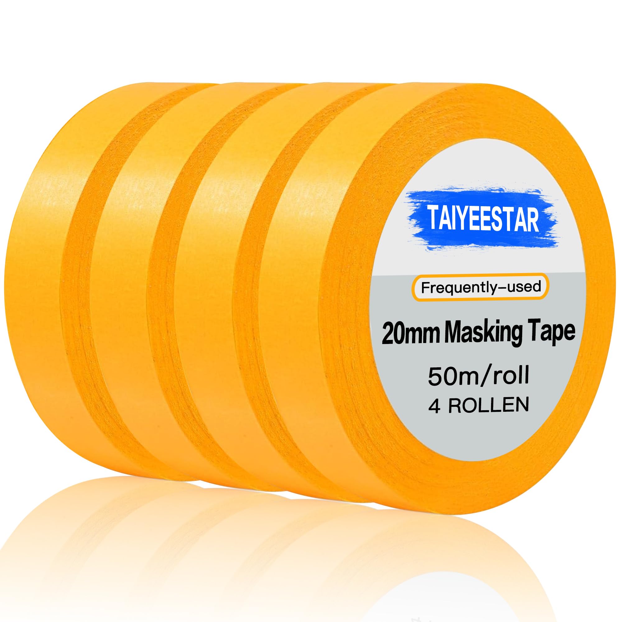 Taiyeestar 4 Rolls Masking Tape 20 mm x 50 m, Low Tack Masking Tape for Painting Painters Tape