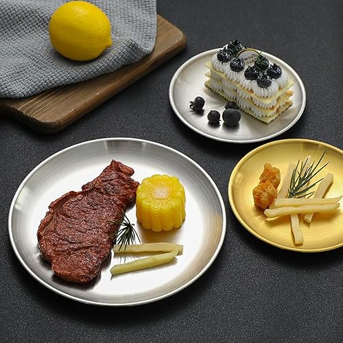 Miniatura 4 de XZJMY 2 platos llanos de acero inoxidable, platos redondos de ensalada de 10 pulgadas, platos de campamento reutilizables, plato de postre, plato