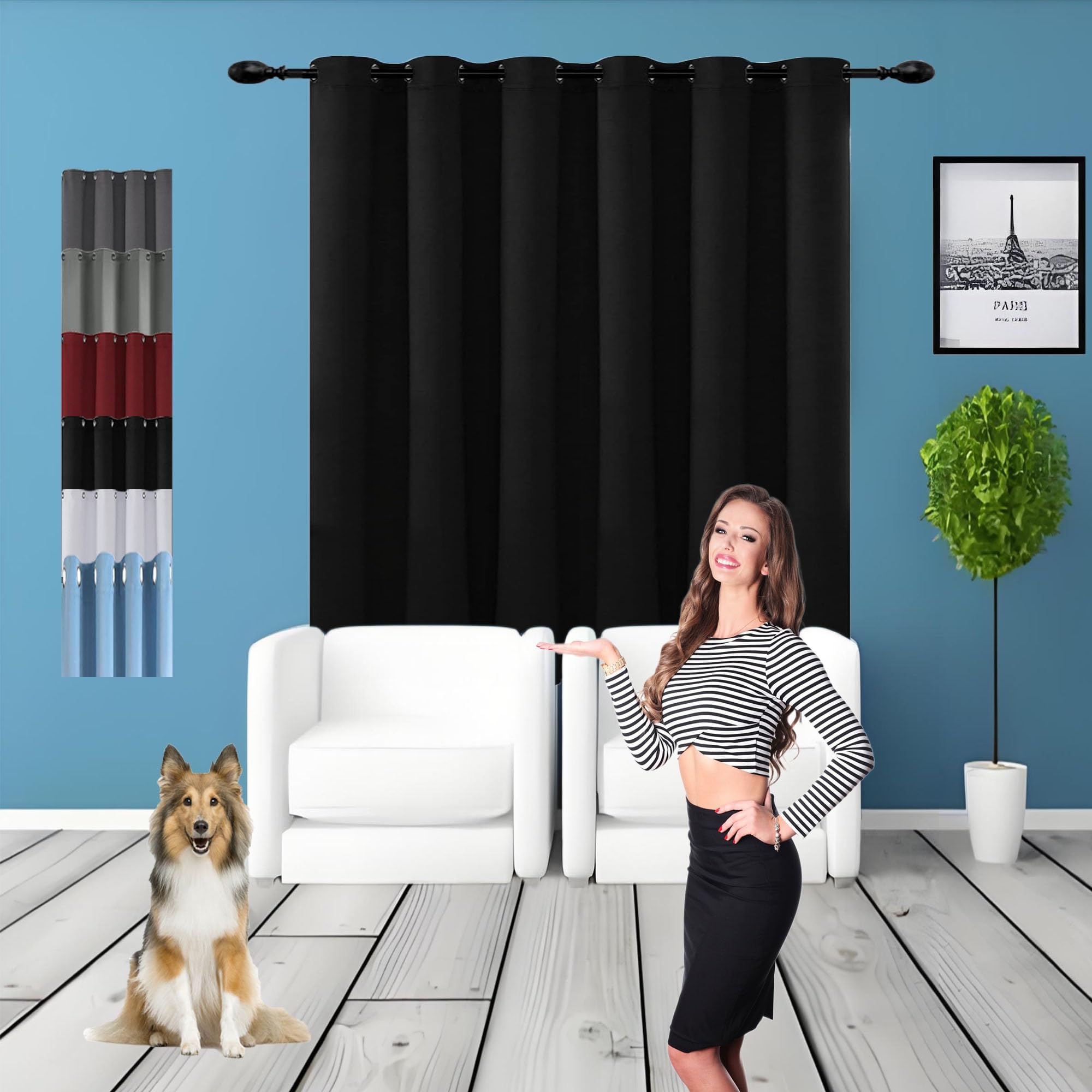 Insulated Blackout Eyelet Curtains 130 x 120 cm Opaque Darkening Thermal Insulated Eyelet Curtain Multiple Size and Colour for Bedroom,1 Panels, Black