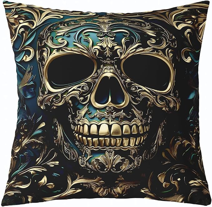 Gothic Throw Pillow Covers, Turquise Skeleton Decorative Pillowcases 24