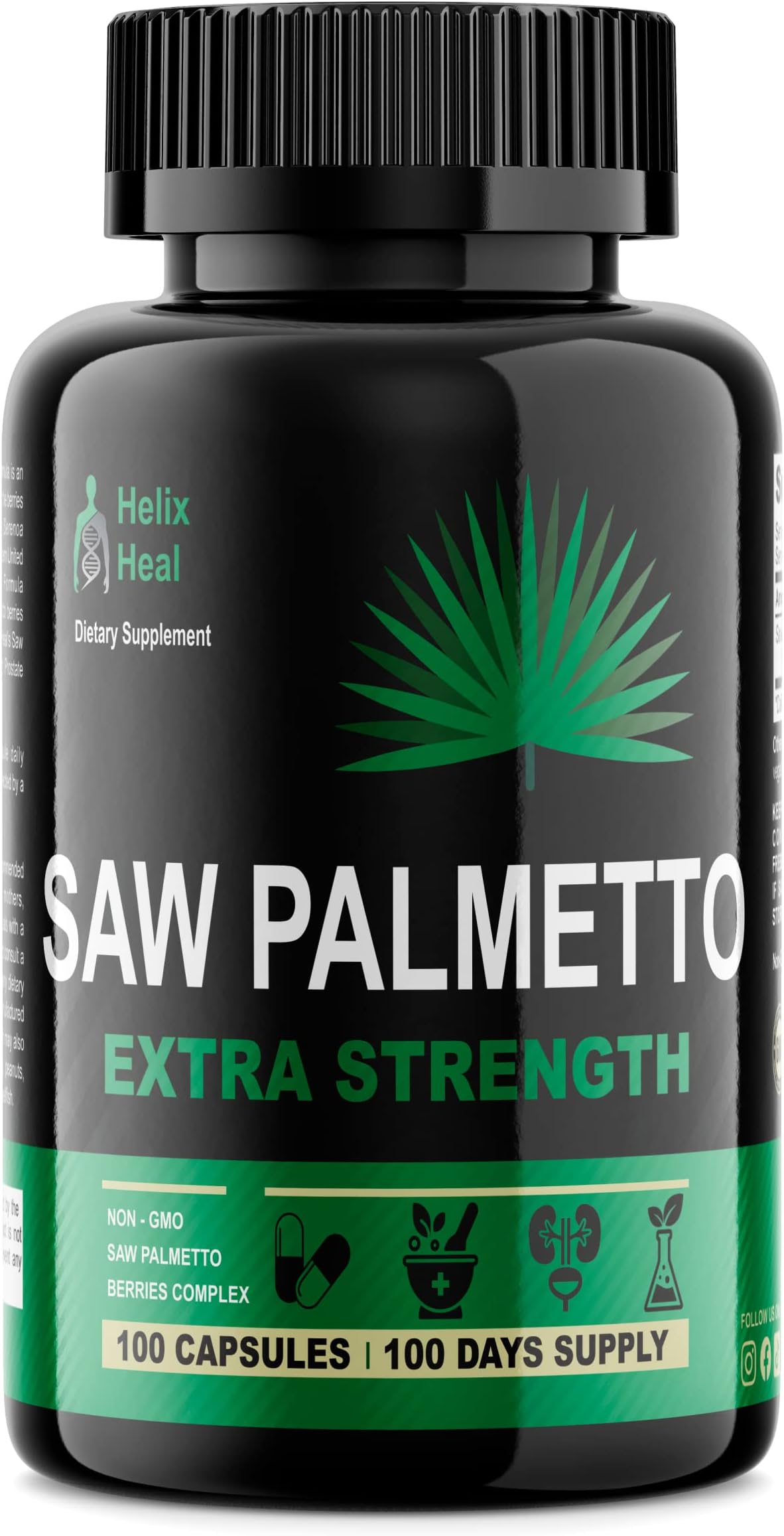 Helix Heal Saw Palmetto DHT Blocker Supplement - Support Prostate Health & Prevent Frequent Urination & Hair Loss + Promote Hair Growth Vitamins for Men & Women - Organic Beta Sitosterol 500mg