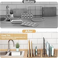 Vista 4 de Organizador de Tablas de Cortar y Estante para Bandejas de Hornear, [Paquete de 1] Organizador de Bandejas para Galletas de Metal Resistente Negro