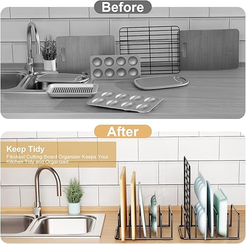 Miniatura 4 de Organizador de tablas de cortar y bandeja para hornear, 1 unidad organizador de hojas de galletas de metal resistente negro para almacenamiento