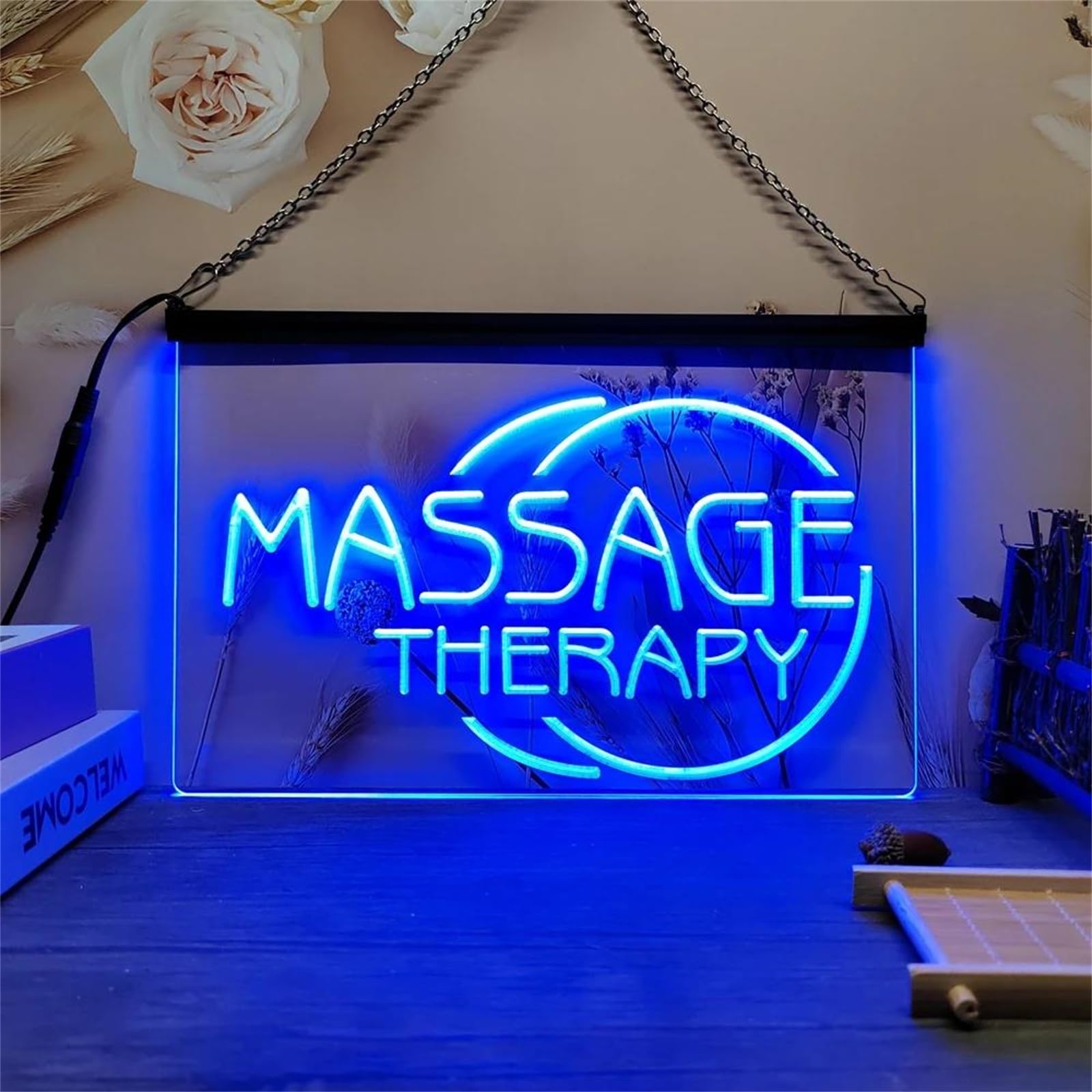 Massage Therapy Neon Sign, Massage Shop 24 Key Remote Control Dimming RGB LED Neon Lights for Wall Decoration USB Luminous Signboard,40x30cm