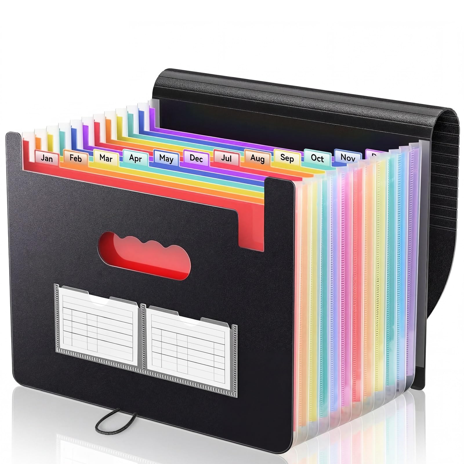Fododo Expanding File Organiser 13 Pockets A4 Document Organiser Folder Portable Accordion Filing Folder for Bills Paperwork School Office Storage (Black-13 Pockets)