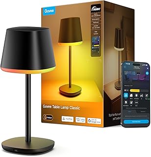 Govee Smart Cordless Table Lamp Classic (No Adapter), RGBIC Rechargeable Table Lamp for Bedroom, Living Room, Portable Desk Lamp Works with Matter, LED Bedside Lamp with 72 Scenes Modes, Timer, 500lm