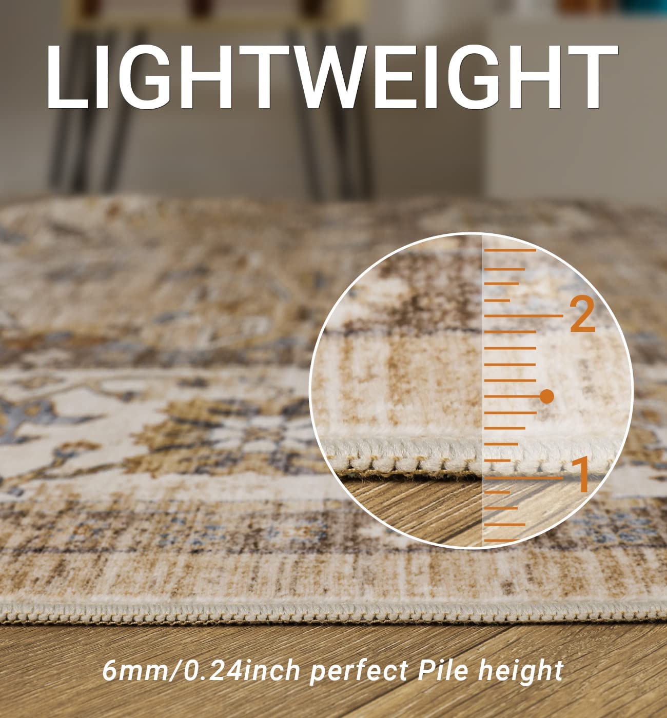 5x7 Area Rugs for Living Room,Stain Resistant Washable Rug,Non-Slip Backing Rugs for Bedroom,Kitchen,Printed Vintage Home Decor Rug (Apricot/Blue, 5'x7')