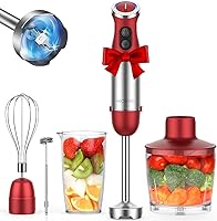 KOIOS 5-in-1 1000W Immersion Blender: 12 Speeds, Copper Motor, Chopper, Whisk, Frother, Beaker - Red