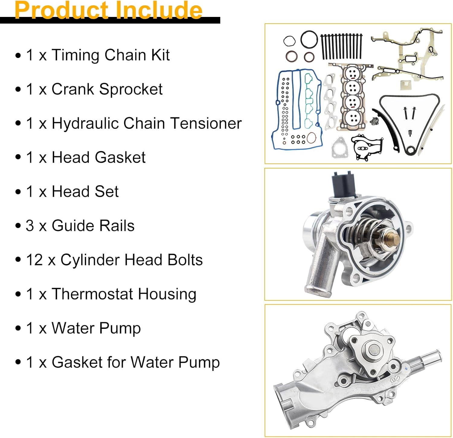 1.4L Head Gasket Set &Timing Chain Kit w/ AW6662 Thermostat Water Pump Fit for Buick Encore 2013-2016, for Chevy Sonic Cruze 2011-2016 1.4L Engines Replace HS26540PT-1, 55565336, 55593034, TWP6662