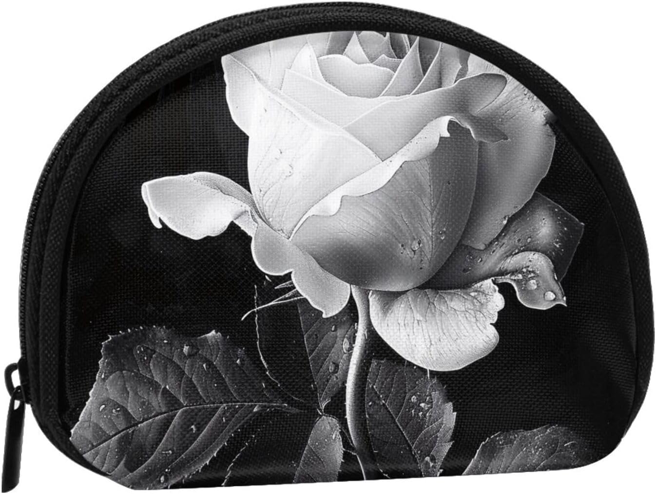 Monochrome Rose Printed Coin Purse for Women Cute Small Change Wallet Mini Coin Purses Pouch with Zipper