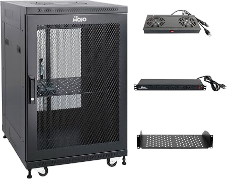 Tecmojo Fully Assembled 18U Network Cabinet AV Rack Enclosure with Casters/Locking Doors with Dual Fan, PDU and Cantilever Shelf 31.5inch DEEP Mesh Door