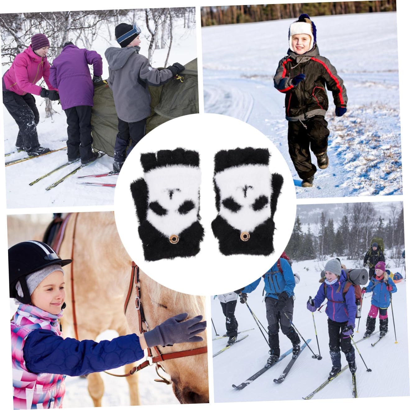 Winter Plush Flip- Warm Fingerless Cartoon Gloves for Boys and Soft Elastic Half-finger Mittens for Outdoor Play and School Black One