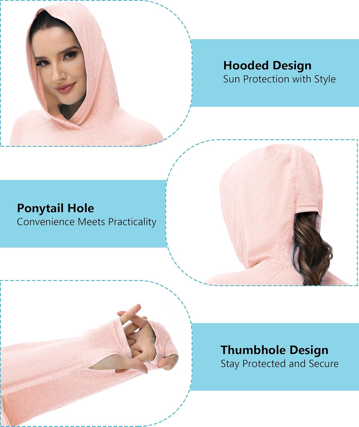 isnowood Women's UPF 50+ Sun Hoodie, Long Sleeve SPF Swim Rash Guard, Lightweight UV Protection Shirts for Hiking Fishing - Image 4