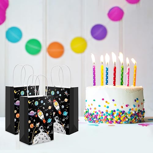 Miniatura 6 de 12 bolsas de regalo para el espacio exterior con asa de papel, bolsas de regalo, planeta galaxia, recuerdo de fiesta para cumpleaños, suministros de