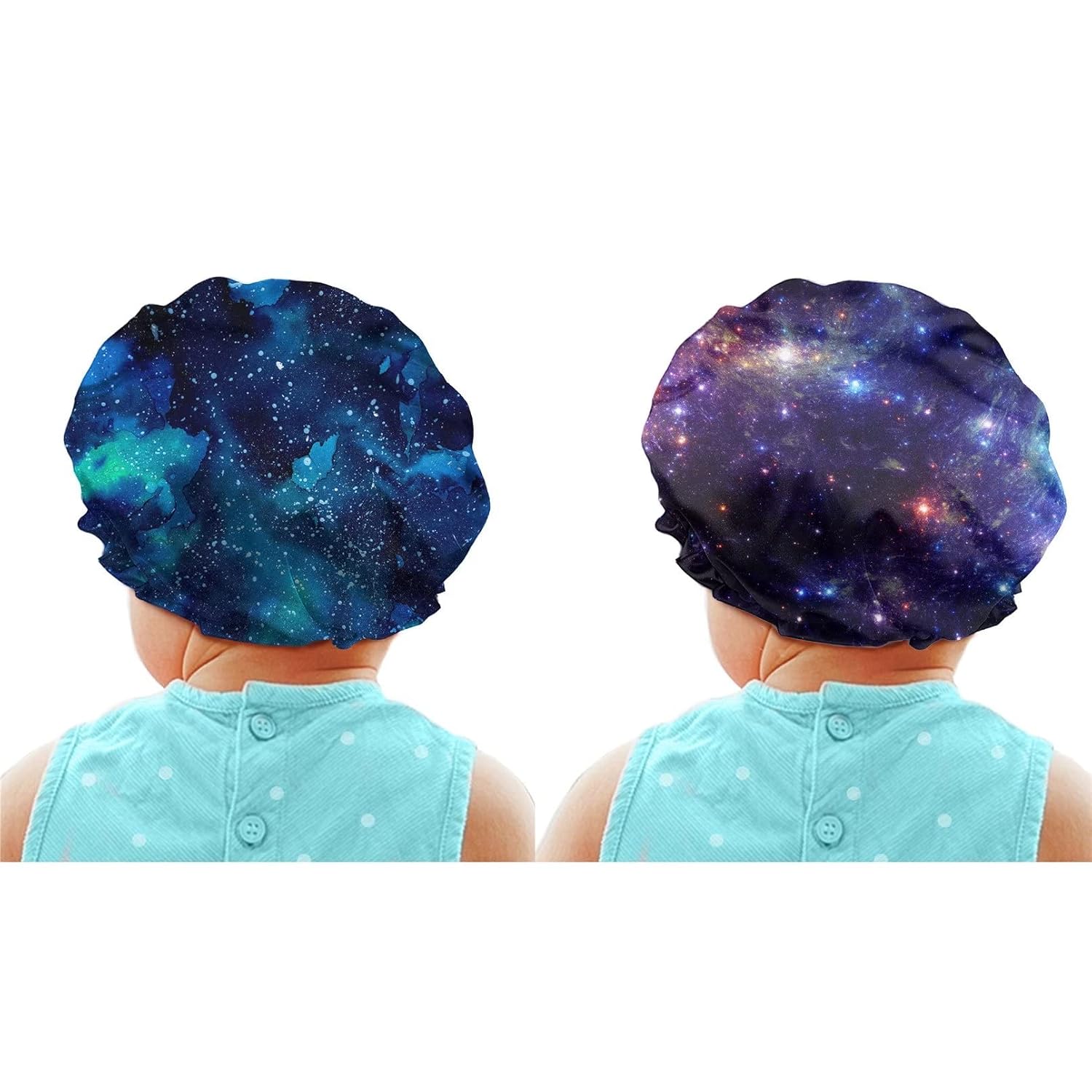 2 Pack Galaxy Space Print Kids Satin Bonnet, Child Sleep Cap Sleeping Beanie Hat with Adjustable Elastic Band for Hair Care, Curly Natural Long Hair Cap Boys Girls Toddler Baby Teens Headwear