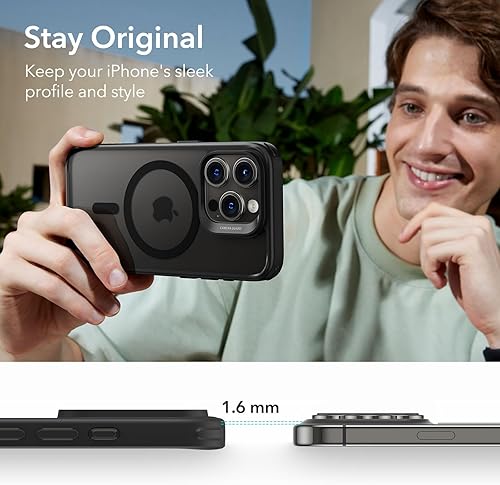 Vista 880 de ESR Funda para iPhone 15 Pro Max, compatible con MagSafe, de grado militar, negro transparente