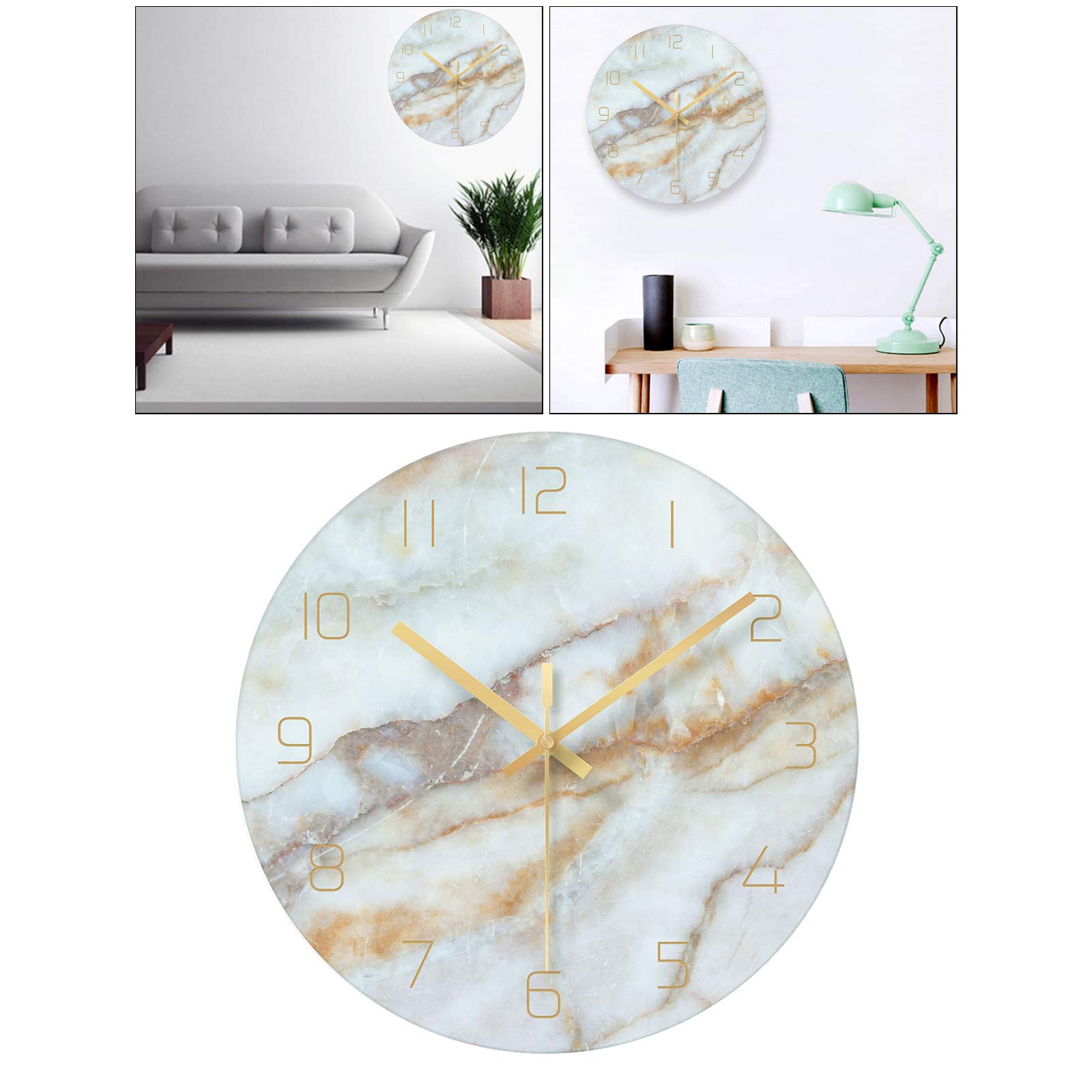 Fenteer Große Bauernhaus Wanduhr 12 Zoll mit Glas Marmor Wanduhr Schweigen Batterie Betrieben Moderne Glas Uhren für Wände/Wohnzimmer/Home Decor/Büro - Cyan
